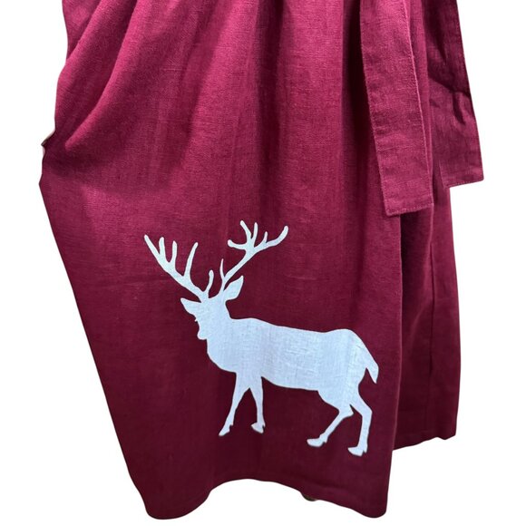 Palava Maroon Red Linen Dress with White Deer Print  |SZ: M | Sleeveless - Picture 2 of 14